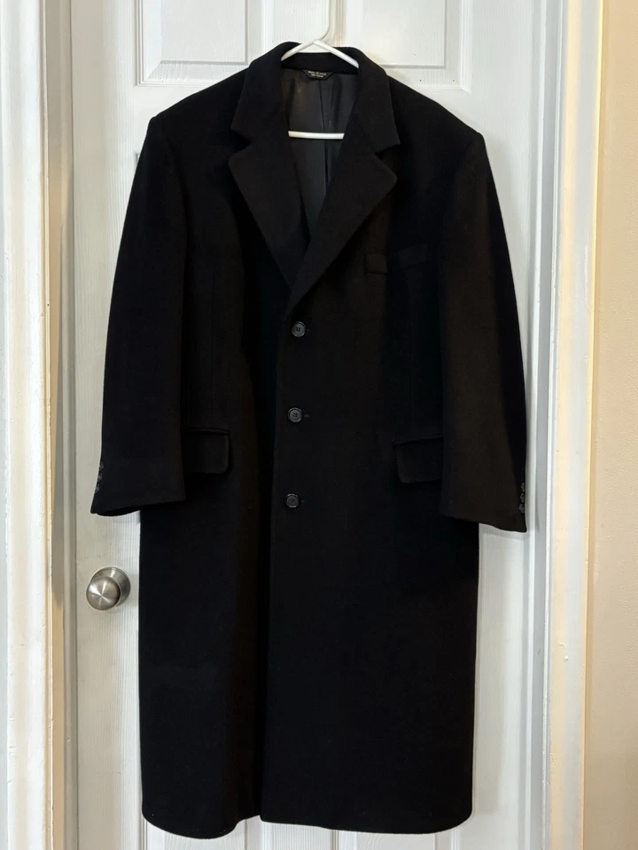 Saks Fifth Avenue Men’s XL 100% Cashmere Full Length Overcoat Black USA - Image 4 of 4