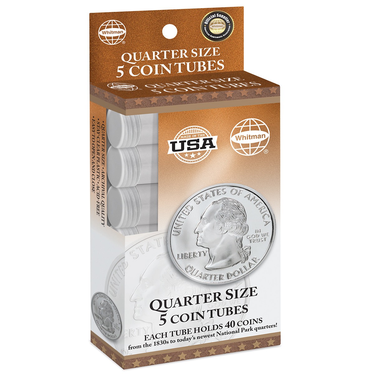 Whitman® Round Coin Tubes – Quarters - 5 Count