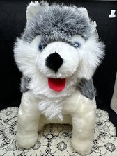 Husky Dog Gray White Plush Stuffed Toy 11 Sitting Vintage Happy Face Toy Works