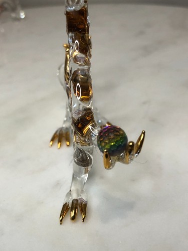 Chinese Hand Blown Glass Dragon Gold Gilt & Crystal Pearl 3-1/2" tall - Picture 5 of 7