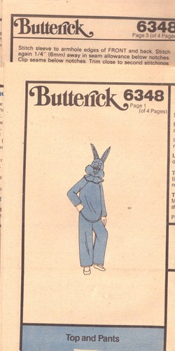 Butterick 6348 ~ Childrens Bugs Bunny Halloween Costume & Mask ~ Loose-Fitting - Picture 4 of 5