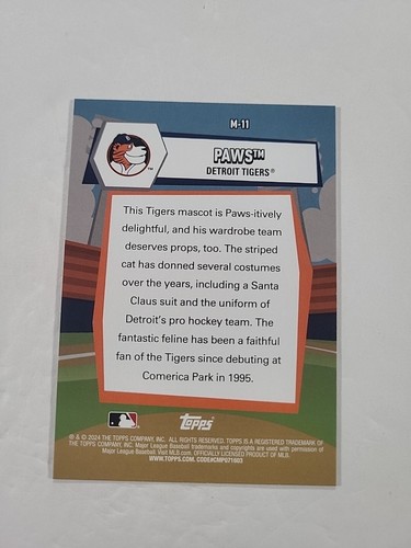 2024 Topps Big League #M-11 Paws Mascots TIgers 1 - Picture 2 of 2