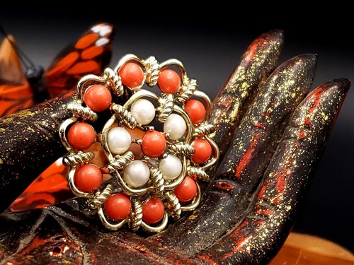 Boucher Marboux Brooch - Faux Coral & Pearls - Picture 2 of 20