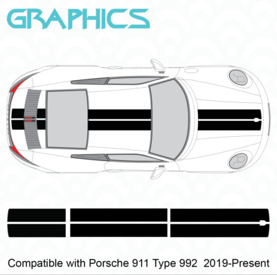 Passend für Porsche 911 992 Motorhaube, Dach & Heck Doppelstreifen Aufkleber Grafik Aufkleber Set