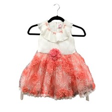 Girls 4T Party Dress Ruffle Chiffon Tulle Pink White Summer Floral Wedding
