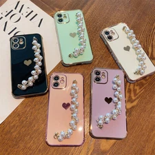 Colorful Pearl Chain Phone Cover Case For iPhone 14 13 11 12 XS XR Pro Max Pro