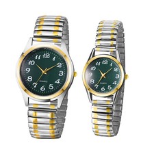 Couples Mens Womens Quartz Wrist Watch Easy Reader Stainless Steel Elastic Strap