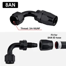 2PCS Swivel Hose End Fitting Adaptor AN8 8AN 90° Degree For Oil Fuel Line Black