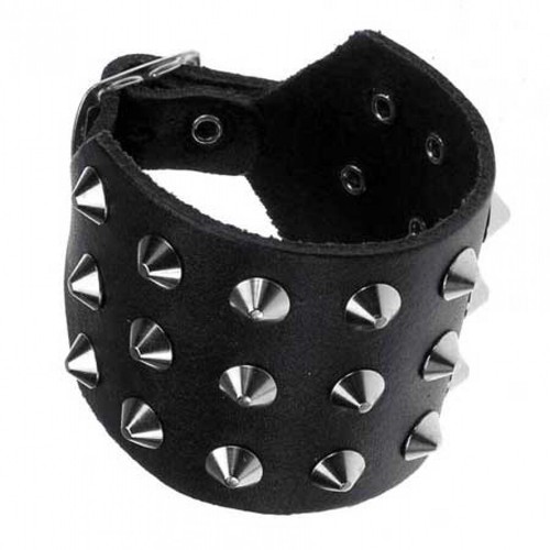 Pelle- Borchie- Bracciale 24 Cono Rivetti 3- Fili, Punk - Foto 5 di 6