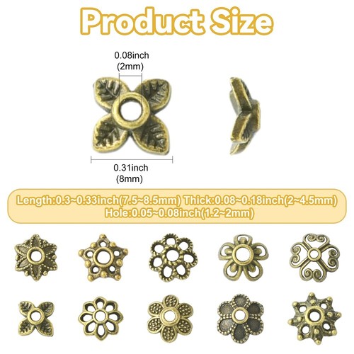 200pcs Flower Bead Caps Antique Bronze Alloy Beads Floral for Bracelets Jewelry - Picture 2 of 8