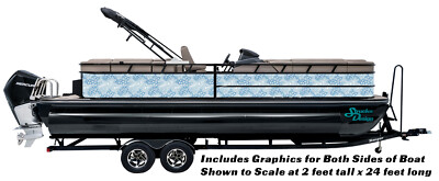 Sketched Blue Wave Lines Graphic Wrap Decal Vinyl Fishing Bass Pontoon Boat