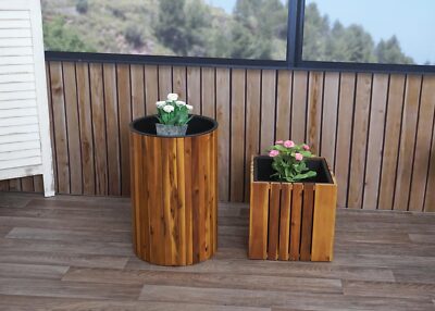 2er-Set Pflanzkasten HWC-L24, Pflanztopf Pflanzkbel Blumentopf Akazie Holz  | eBay.de