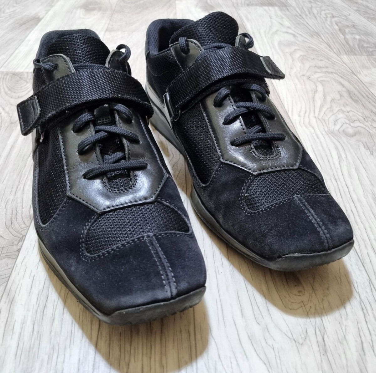 靴 PRADA square toe velcro leather shoes Prada Shoes Men's Americas Cup Luxury Prada Velcros Two