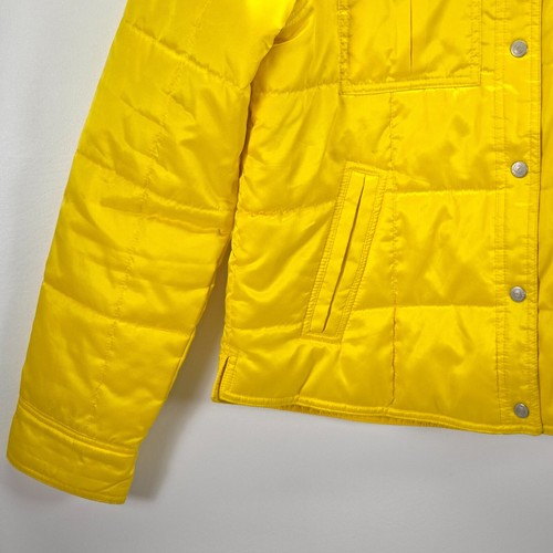 Tommy Jeans Puffer Jacket Womens Large Yellow Lined Y2K Retro Pockets Snap Front - Picture 11 of 16