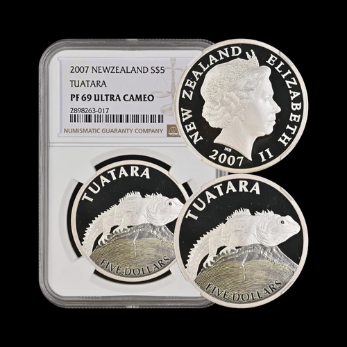 NEW ZEALAND. 2007, 5 Dollars, Silver - NGC PF69 - Top Pop 🥇 Tuatara