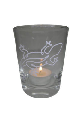 Deko SL Teelicht Glas Windlicht print weiß ''Gecko1'' Teelichtglas Kerzenglas