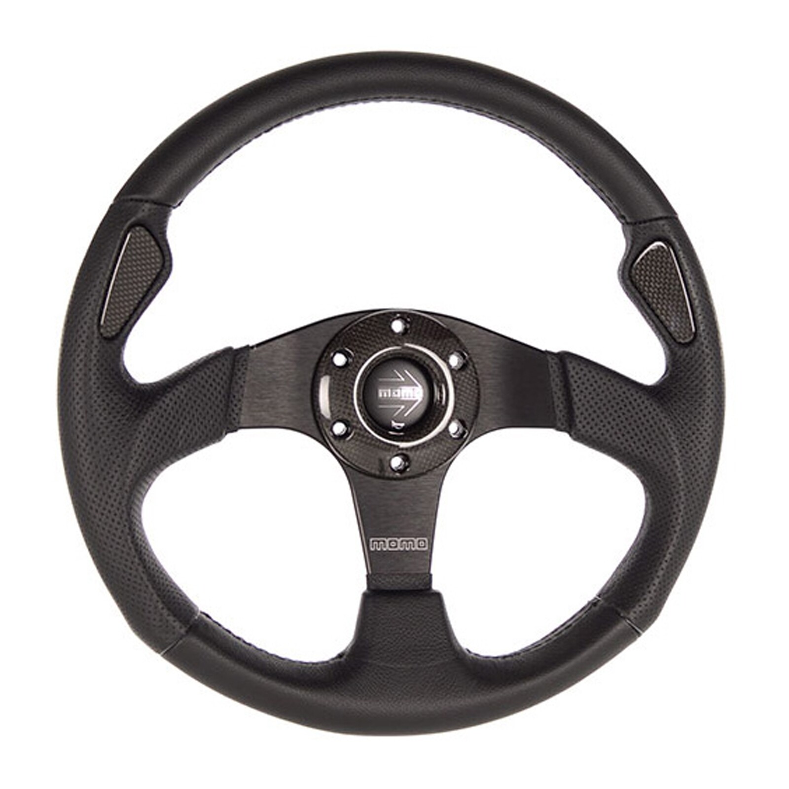 MOMO Jet Black Leather Racing Steering Wheel with AirLeather Inserts - 350mm