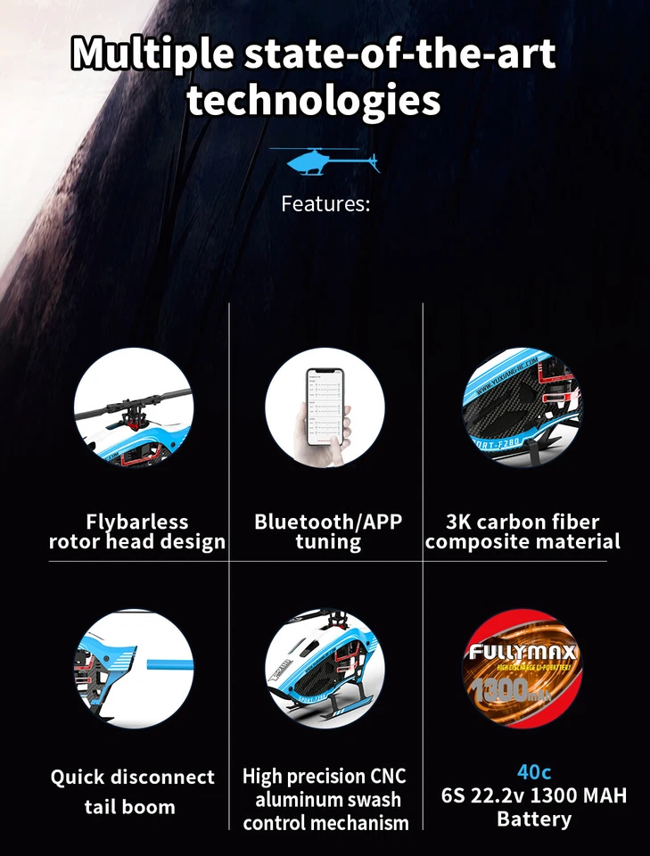 YXZNRC F280 RC Helicopter 2.4G 6CH 6Axis Gyro 3D Brushless Motor Flybarless - Image 4 of 4