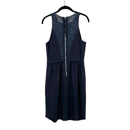 Vestido Rebecca Taylor Talla 6 Negro Encaje Panel Ponte Ajuste Acampanado Sin Mangas Clásico - Imagen 4 de 8