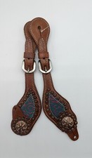Showman Youth/ Ladies Tooled Leather Spur Straps w/ Copper Color Designs Boots