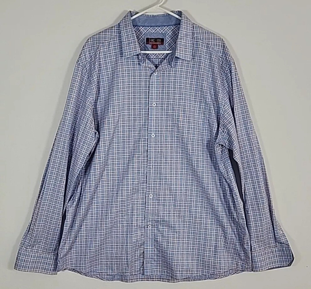 Johnston Murphy Shirt Mens 2XL Blue Plaid XC4 Button Up Extreme Comfort Cotton