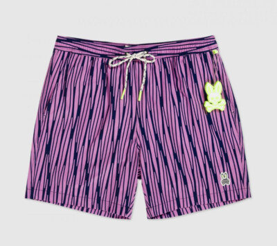 Psycho Bunny Men's Plum Ice Purple Durdar Graphic Print Swim Trunks
