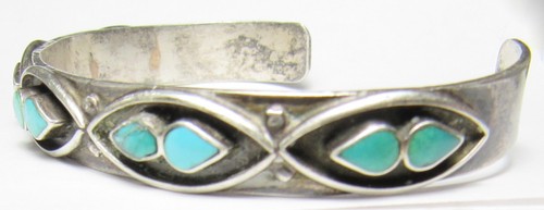 Native American Zuni Turquoise 10 Stone Row Sterling Silver Bracelet Cuff - Picture 6 of 24