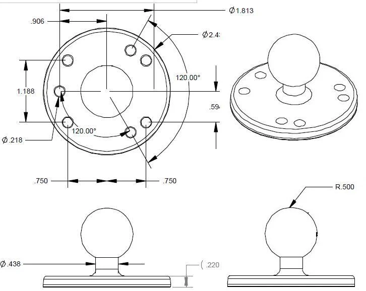 RAM 2.5" Round Base with 1" Ball & Triple Magnetic Base Adapter - Image 3 of 3