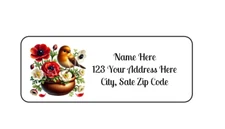 30 Bird With Flowers PERSONALIZED RETURN ADDRESS LABELS 1 in X 2 5/8 GLOSSY