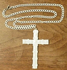 White Cross Necklace 3" Vintage Enameled New Old Stock Jewelers Estate