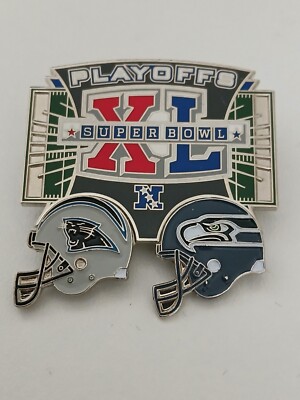 SUPER BOWL XL 40 PLAYOFFS-PANTHERS AND SEAHAWKS HELMETS PETER DAVID STYLE PIN