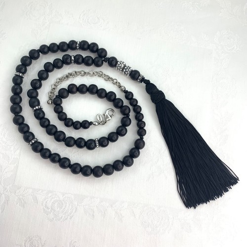 Chico's Necklace Black Beads Long Tassel Rhinestone Rondells Adjustable Length - Picture 10 of 10