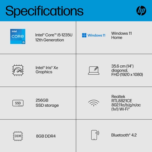 HP 14s-dq5009na Laptop Intel i5-1235U 8GB 256GB SSD 14" Full HD Windows 11 Home - Picture 13 of 16