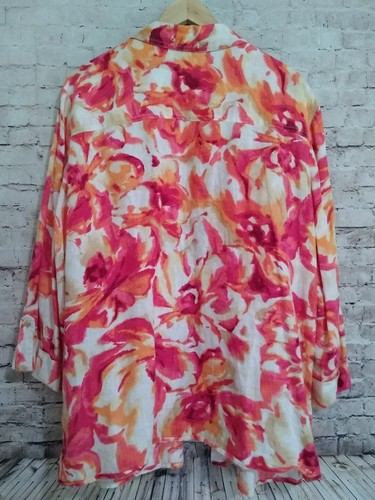 JM Collection 100% Linen Blazer Jacket 18 Orange/Pink/White - Picture 4 of 7