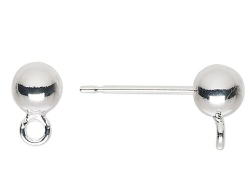 Versilberte Messing Ohrstecker mit geschlossener Schlaufe & 4 mm Kugel Ohrring Pfosten - Bild 4 von 4