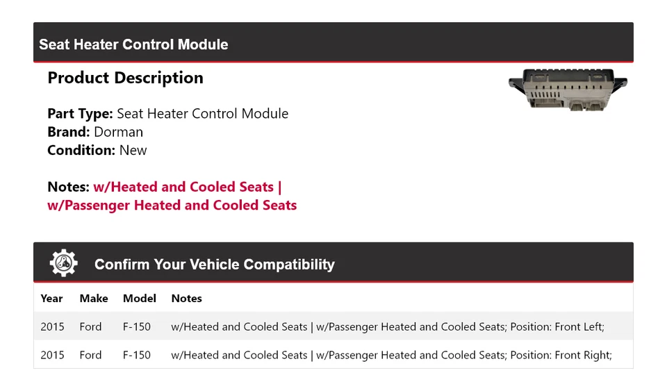 Módulo de control de calefacción de asiento Dorman para Ford F-150 2015 Foto 2 de 4