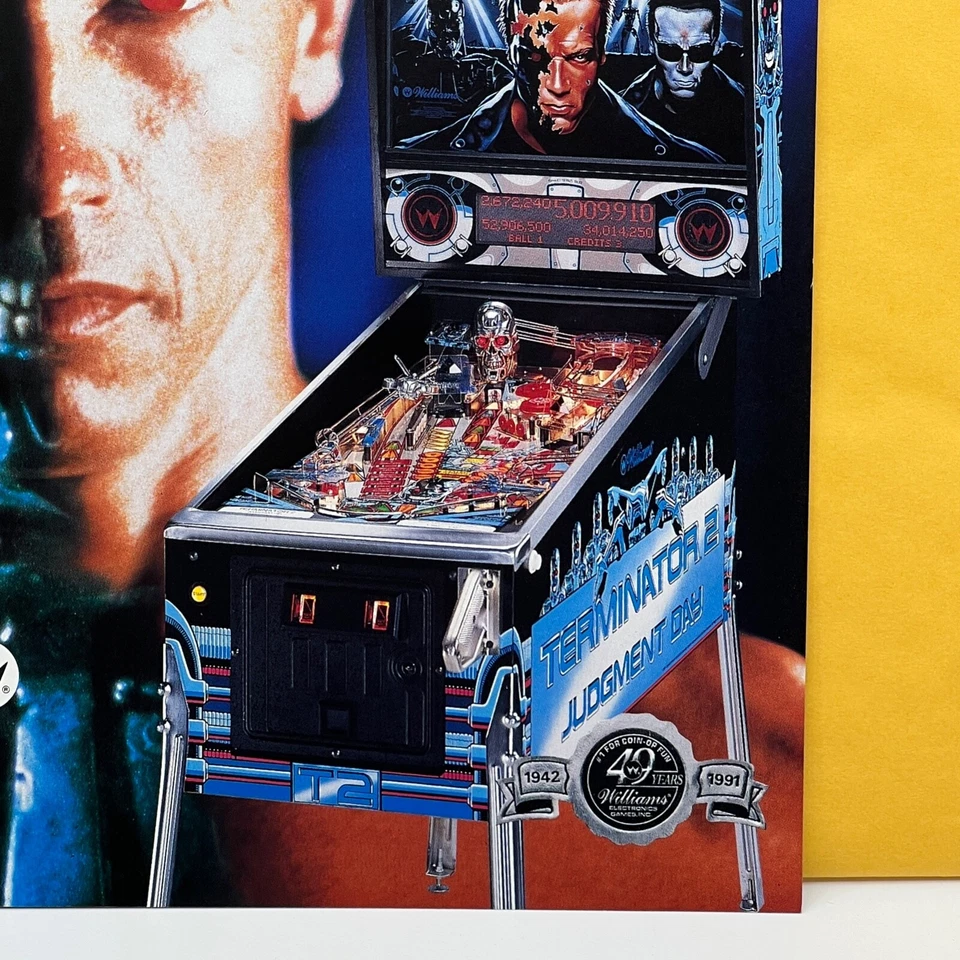 Williams Terminator 2 Pinball Flyer Original Años 90 Promo Retro Juego Arte T2 De Colección Foto 2 de 4