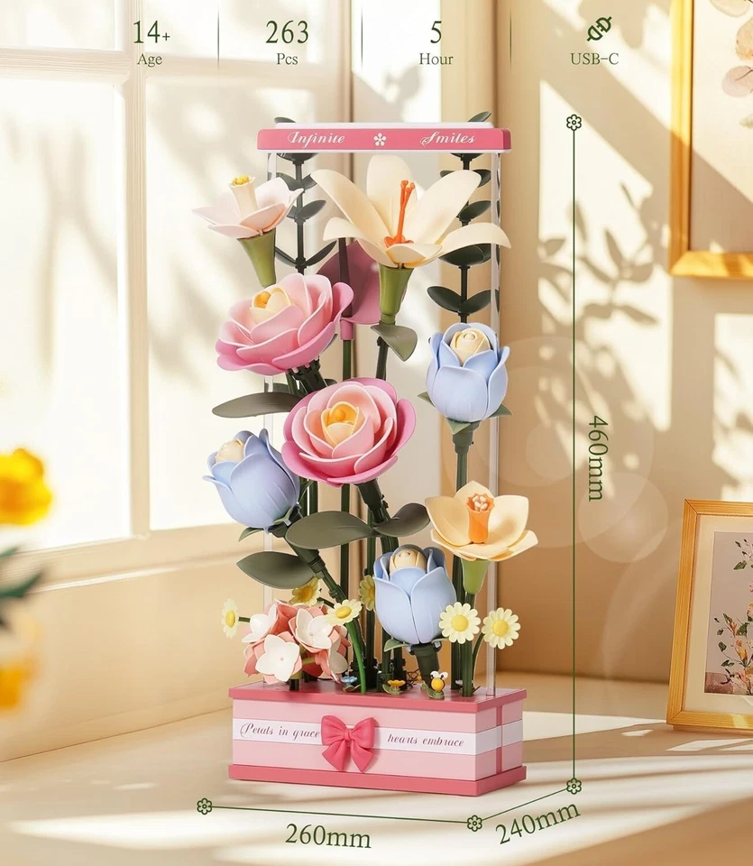 ROKR 3D quebra-cabeça buquê flor artificial decorativa kit modelo com caixa - Imagem 3 de 4