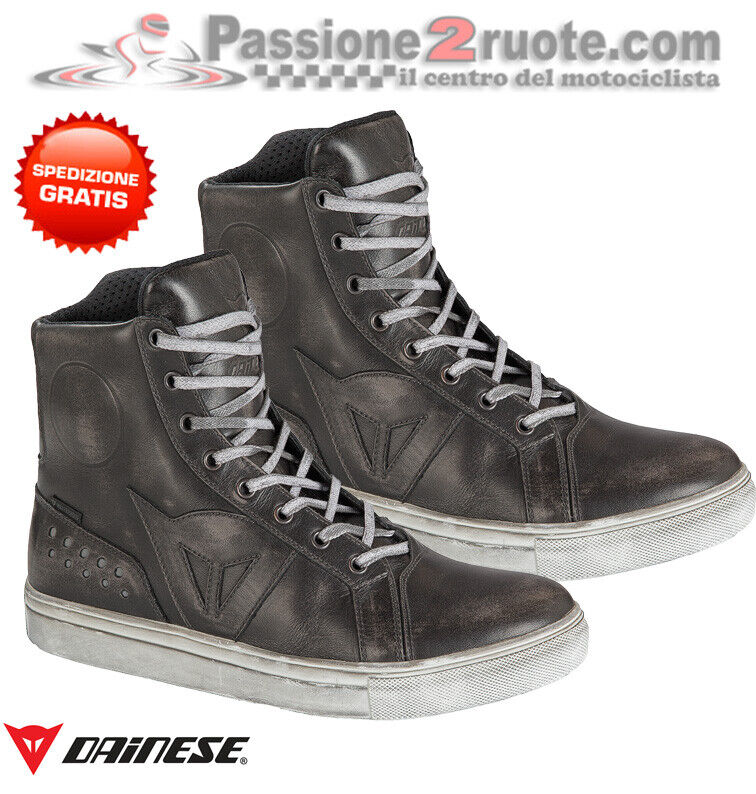 Scarpe pelle moto naked custom vintage Dainese Street Rocker WP nero black shoes