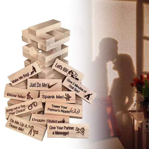 Adult Couples Jenga Wood Tumbling Tower Game Stacking Block Tower Game Date Toy - Picture 11 of 11