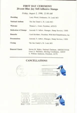 USPS First Day Ceremony #3048 Blue Jay @ AMERICOVER 96 Stamp Show Program 