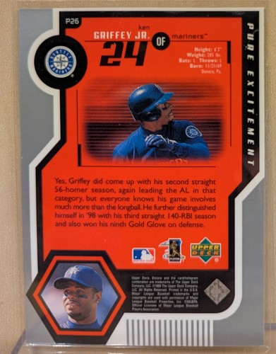 1999 Upper Deck Encore PURE EXCITEMENT #26 Ken Griffey Jr Refractor RARE INSERT - Picture 2 of 2