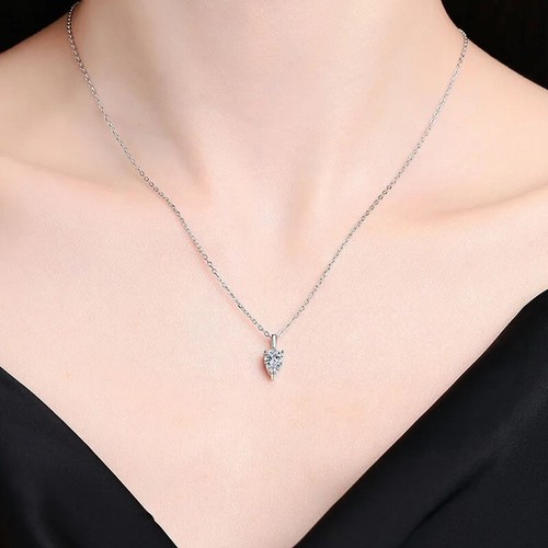 1CT Pear Cut Real Moissanite Pendant Necklace Gift For Her 925 Sterling Silver - Picture 6 of 12
