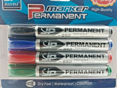 4 X Permanent Marker Pens Markers Bullet Tip High Quality Waterproof  Assorted