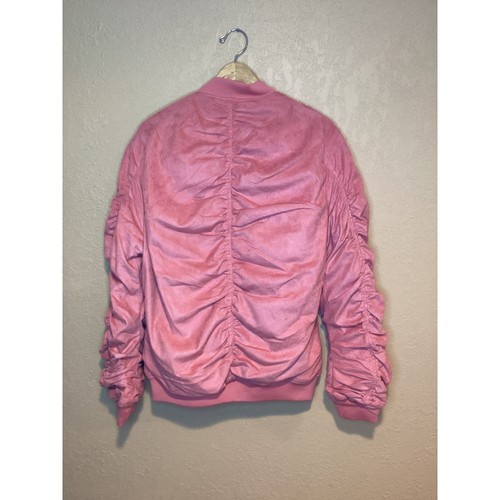 Neu mit Etikett WEIV Kunstleder Bomberjacke, pink mit orangefarbenem Futter, Herren Sm/Damen Medium - Bild 4 von 12