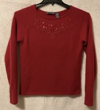 Hillard & Hanson Women’s Angora Lambs Wool Blend Knit Sweater Beaded Sequin SM