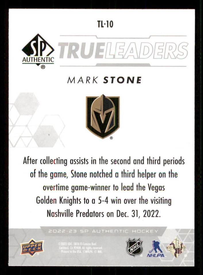 2022-23 SP Authentic True Leaders #TL10 Mark Stone - Image 2 of 2