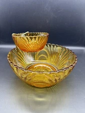 BROCKWAY GLASSWARE Chip and Dip Bowl Set Attachment Clip Mid Century 9”
