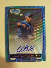 2012 Bowman Chrome Blue Wave Refractor RC Auto Christian Villanueva /50 CE 9005