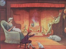 "AN OLD CHIMNEY CORNER", Original Vintage School Poster, Teaching Aid